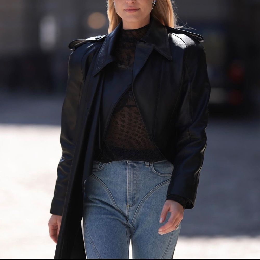 H&M X Mugler Genuine Leather Cropped Jacket With Scarf NWT - Picture 3 of 4